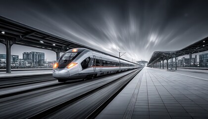 High-speed train at station at night