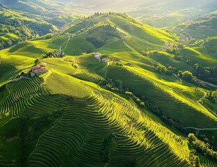 Sun-drenched vineyard terraces, rolling hills