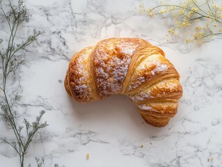 Minimalist croissant photo; isolated white background - ai