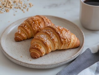 Minimalist croissant photo; isolated white background - ai