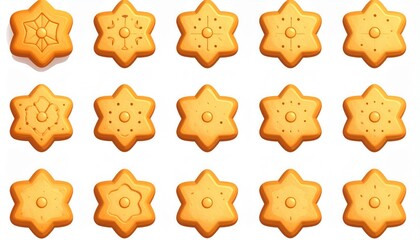 Fototapeta premium Assortment of star-shaped sugar cookies with intricate designs, perfect for festive backgrounds and holiday treats, on
