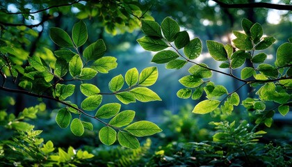 Lush green leaves in sunlight