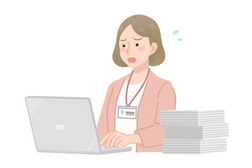 忙しそうな女性社員のイラスト