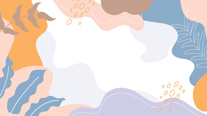 Abstract pastel artwork with leaves and organic shapes. Suitable for nature themed designs, invitations, and wall art prints. Ideal for botanical enthusiasts.