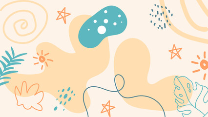 Abstract pastel shapes of stars and leaves. Suitable for background designs, greeting cards, and social media posts with a soft, whimsical theme.