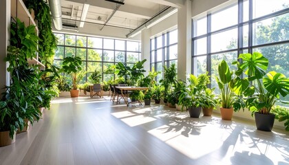 Fototapeta premium Bright, airy office space with plants