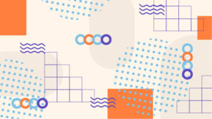 Abstract geometric shapes and patterns in orange, blue, and purple. Suitable for backgrounds, digital design elements, and modern artwork concepts.