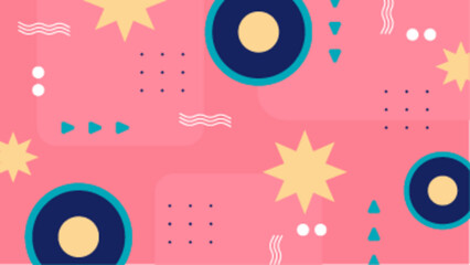 Obraz premium Pink abstract background with stars, circles, triangles, and dots. Suitable for artsy designs, social media posts, and digital backgrounds.