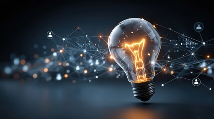 Illuminated lightbulb, digital network