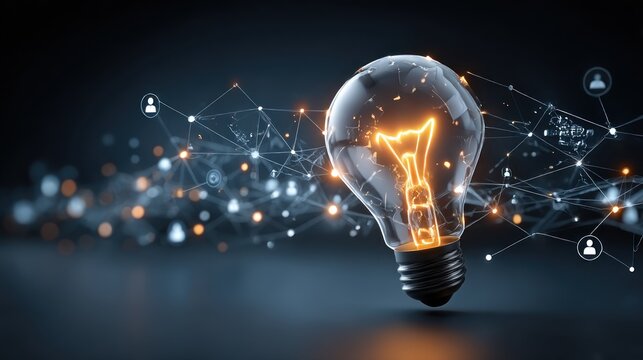 Illuminated lightbulb, digital network