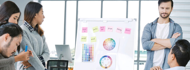 Banner Diversity multiethnic team group of business people Present meeting conference room...