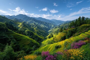 Obraz premium Lush terraced rice paddies