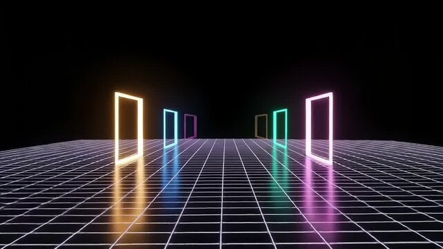 Neon rectangular shapes on a gridded surface