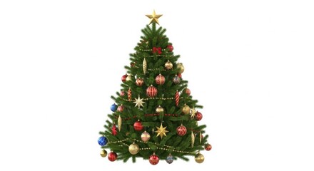 Fototapeta premium Beautifully Decorated Christmas Tree with Star and Ornaments
