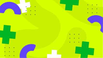 Vibrant lime green backdrop with abstract purple shapes great for modern design projects. Suitable for graphics, presentations, marketing materials needing eye-catching and modern backgrounds.