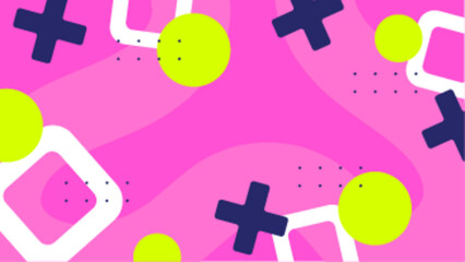 Pink abstract image with plus signs, circles, and squares. Perfect for background designs, digital art projects, and modern graphic layouts.