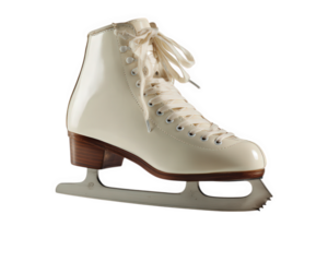 White ice skate shoe leather boot metal blade classic style isolated on transparency background elegant and vintage appearance suitable for figure skating winter sport equipment