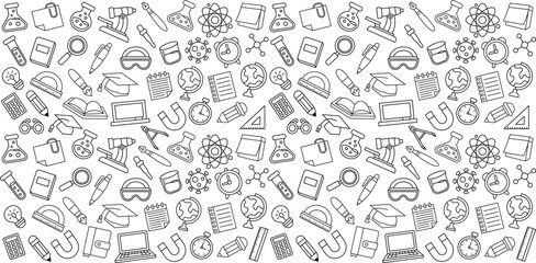 Set of back to school doodle element icon pattern background