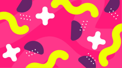 Abstract pink background with yellow and purple shapes suitable for modern design projects, social media graphics, and artistic presentations.