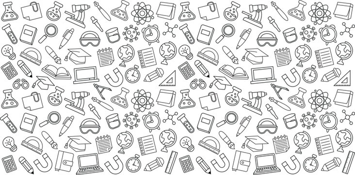 Set of back to school doodle element icon pattern background