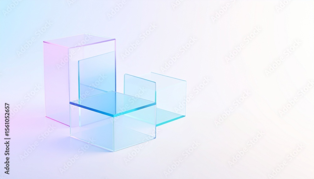 Poster 3d rendering of abstract transparent geometry glass with gradient colors, computer