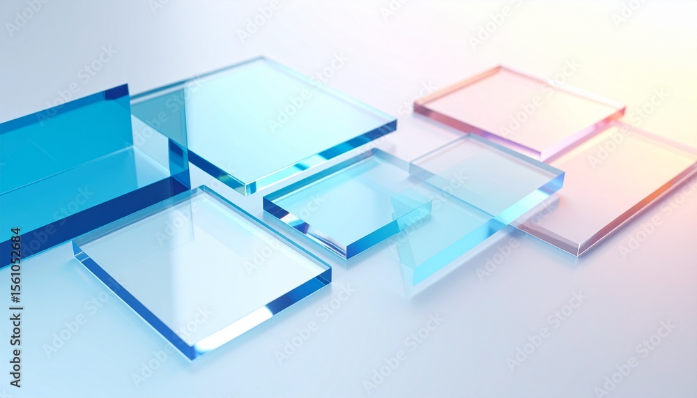 Poster 3d rendering of abstract transparent geometry glass with gradient colors, computer