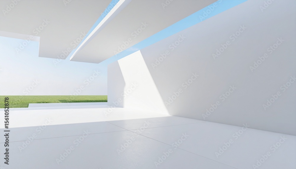 Poster abstract wavy architecture space with empty concrete floor, soft