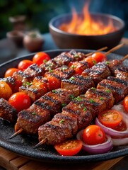 Grilled beef skewers with cherry tomatoes