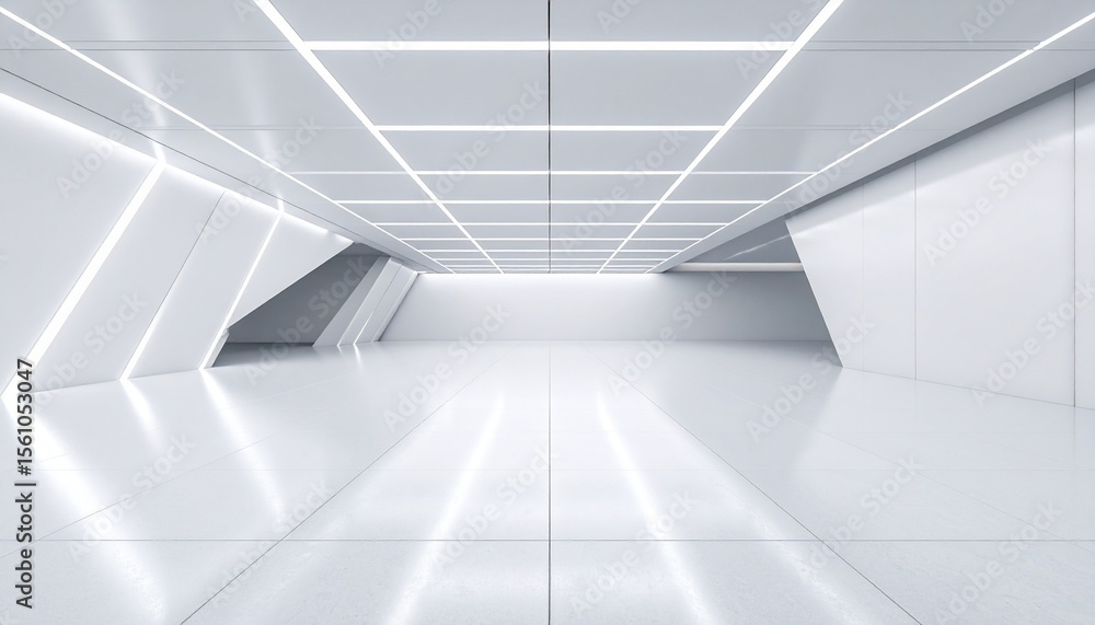 Aufkleber abstract wavy architecture space with empty concrete floor, soft