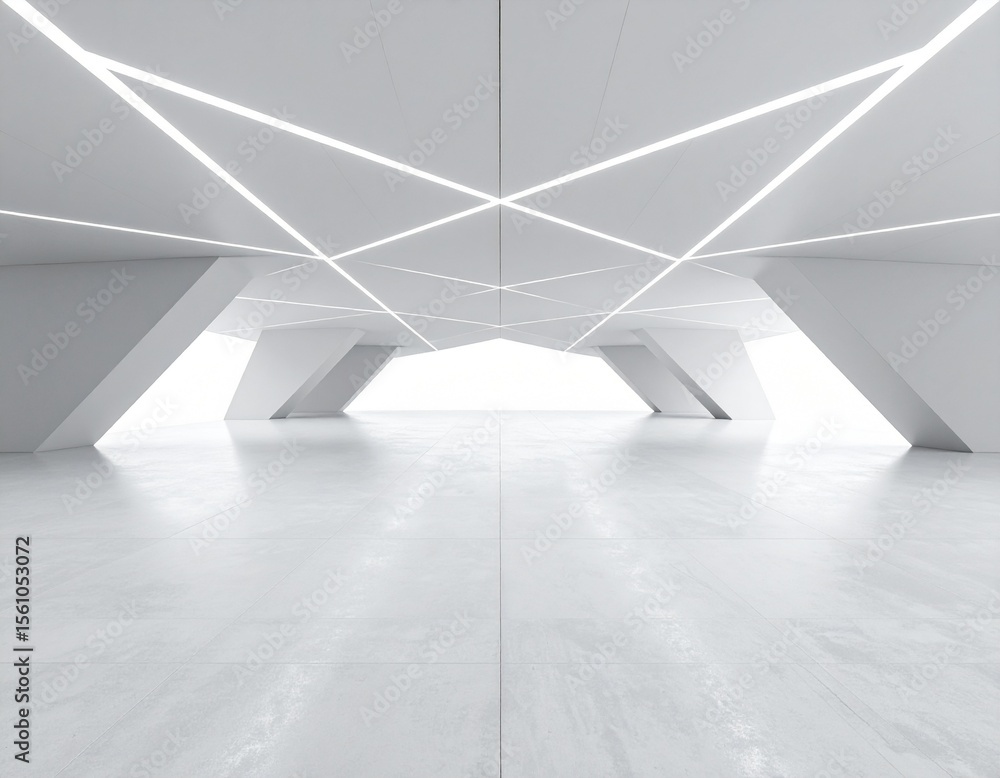 Poster abstract wavy architecture space with empty concrete floor, soft