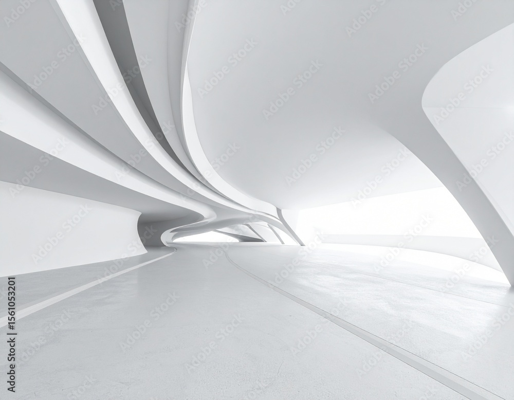 Poster abstract wavy architecture space with empty concrete floor, soft