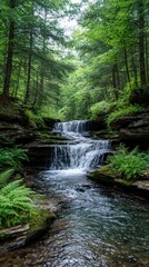 Obraz premium Lush waterfall cascading through a dense forest