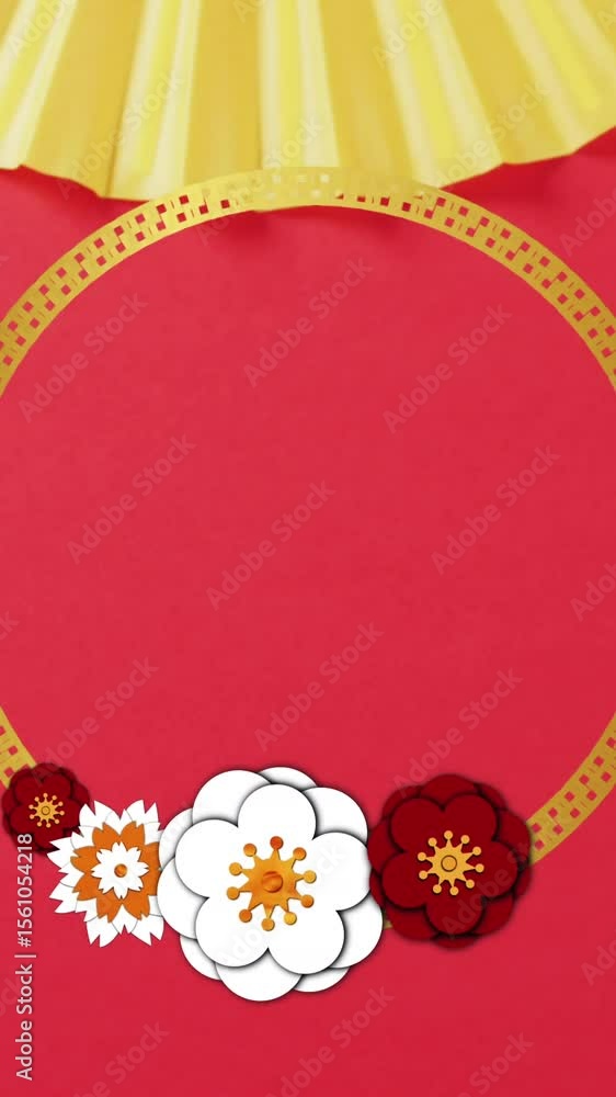 Poster animation of chinese pattern and decoration on red background