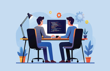 Collaborative Software Development Two Programmers Working Together