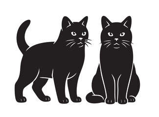 Obraz premium Two elegant black vector illustrations of Chartreux cats, one standing and one sitting. Pet.