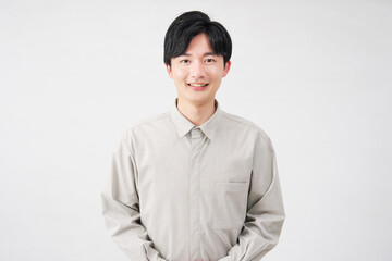 男性 お辞儀 20代 白背景 カメラ目線