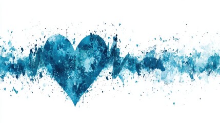 Obraz premium Neon Blue Heartbeat Waveform Design on White Background