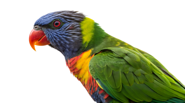 Vibrant rainbow lorikeet poses against a transparent background