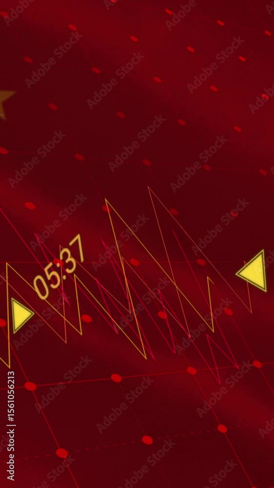 Poster animation of financial data processing over flag of china