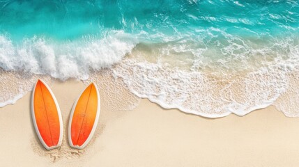 Obraz premium Minimalist Beach Scene with Surfboards on Sandy Shoreline