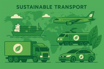 Obraz premium Eco-Friendly Transport: A visually appealing illustration depicting a range of eco-friendly transport options, promoting a vision of sustainable living and environmental stewardship.