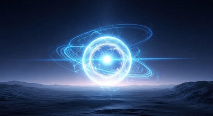 Obraz premium Cosmic Gateway Portal in a Surreal Alien Landscape Under a Starry Night Sky