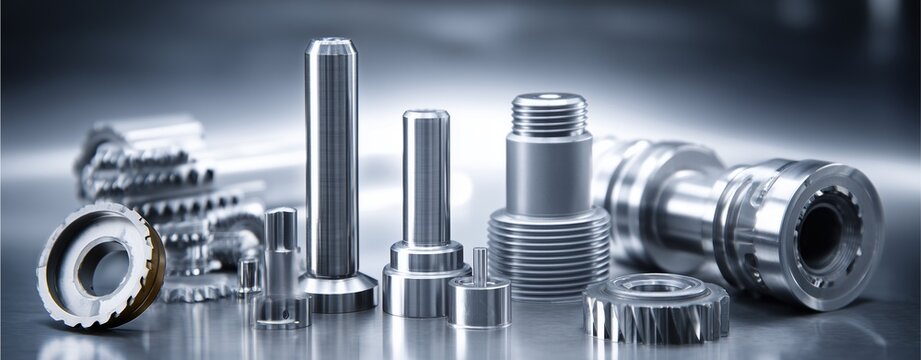 Metal Components: A meticulously composed shot of assorted metal components, each with distinct shapes and textures, glistening under even lighting.