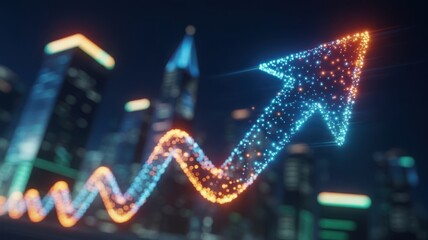 Blue Business Wave Graph over Financial Skyline