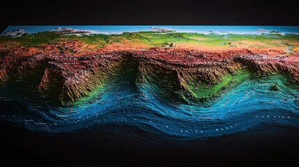 3D topographic map of land and sea