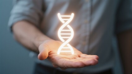 Glowing DNA Helix in Hand: Genetic Science, Biotechnology, Medical Research, Healthcare Innovation, Future of Medicine
