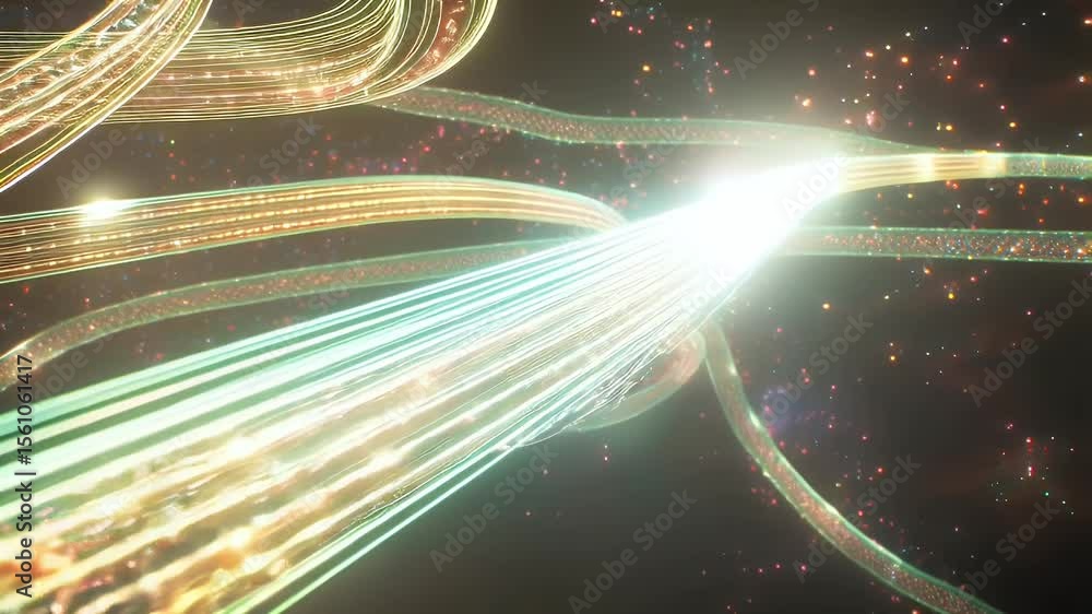 Poster abstract design with glowing lines and particles