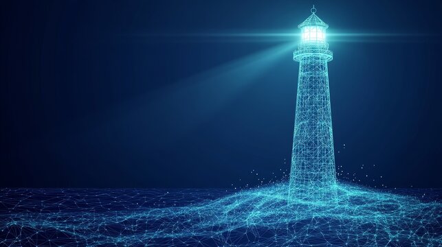 a lighthouse vector illustration of a polygonal wireframe bottom with a light effect and motion blur. A business success concept in a technology space. 