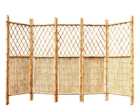 Bamboo folding screen divider natural wood decorative privacy panel lightweight portable room partition Asian style eco friendly isolated on transparency background