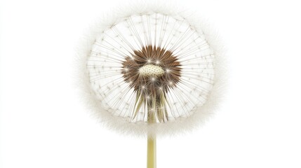 Dandelion Seeds Carried by Breeze on Isolated White Background